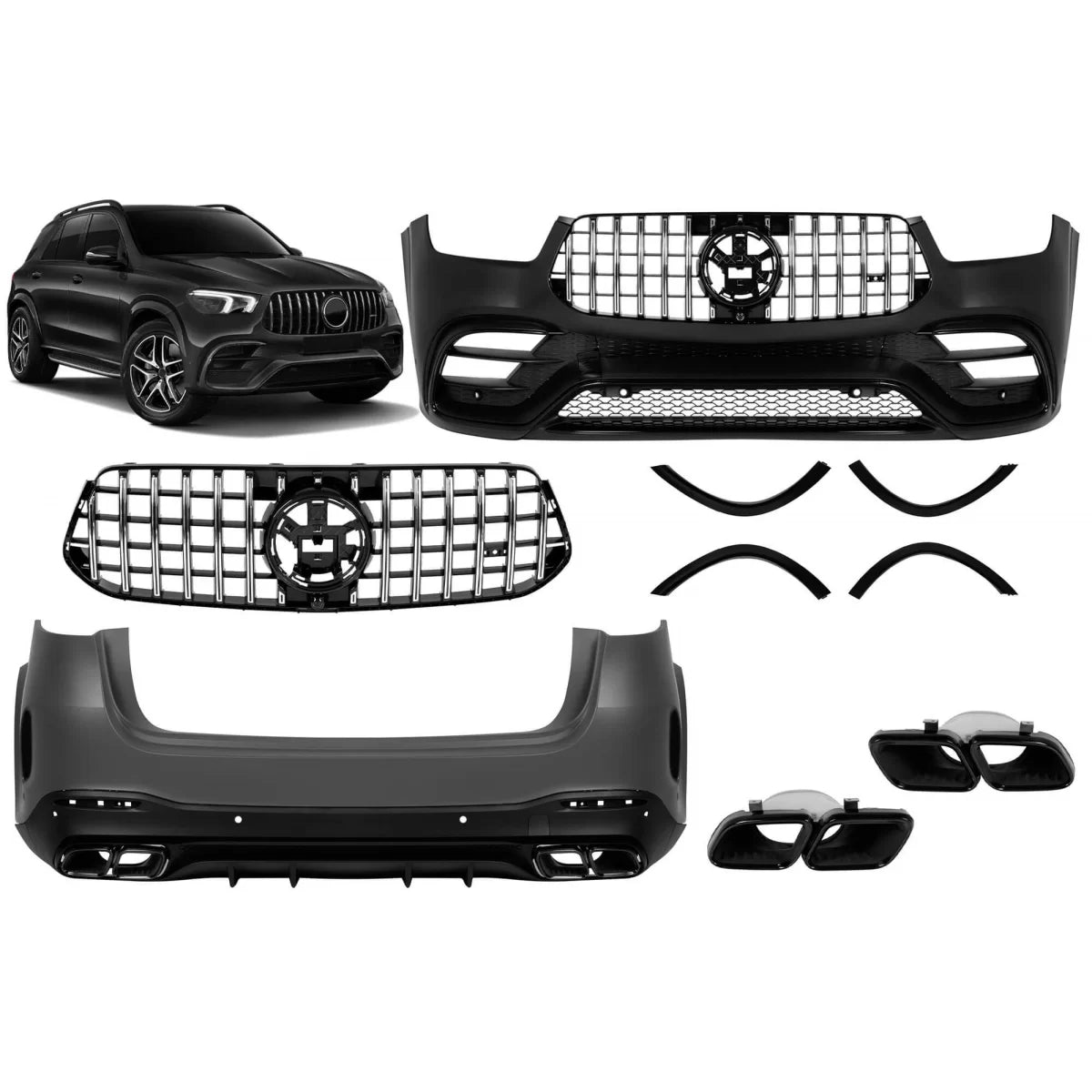 Mercedes GLE W167 SUV 2019-2023 / 2024-Up Bodykit GLE63 Look GT Grille Black Tips